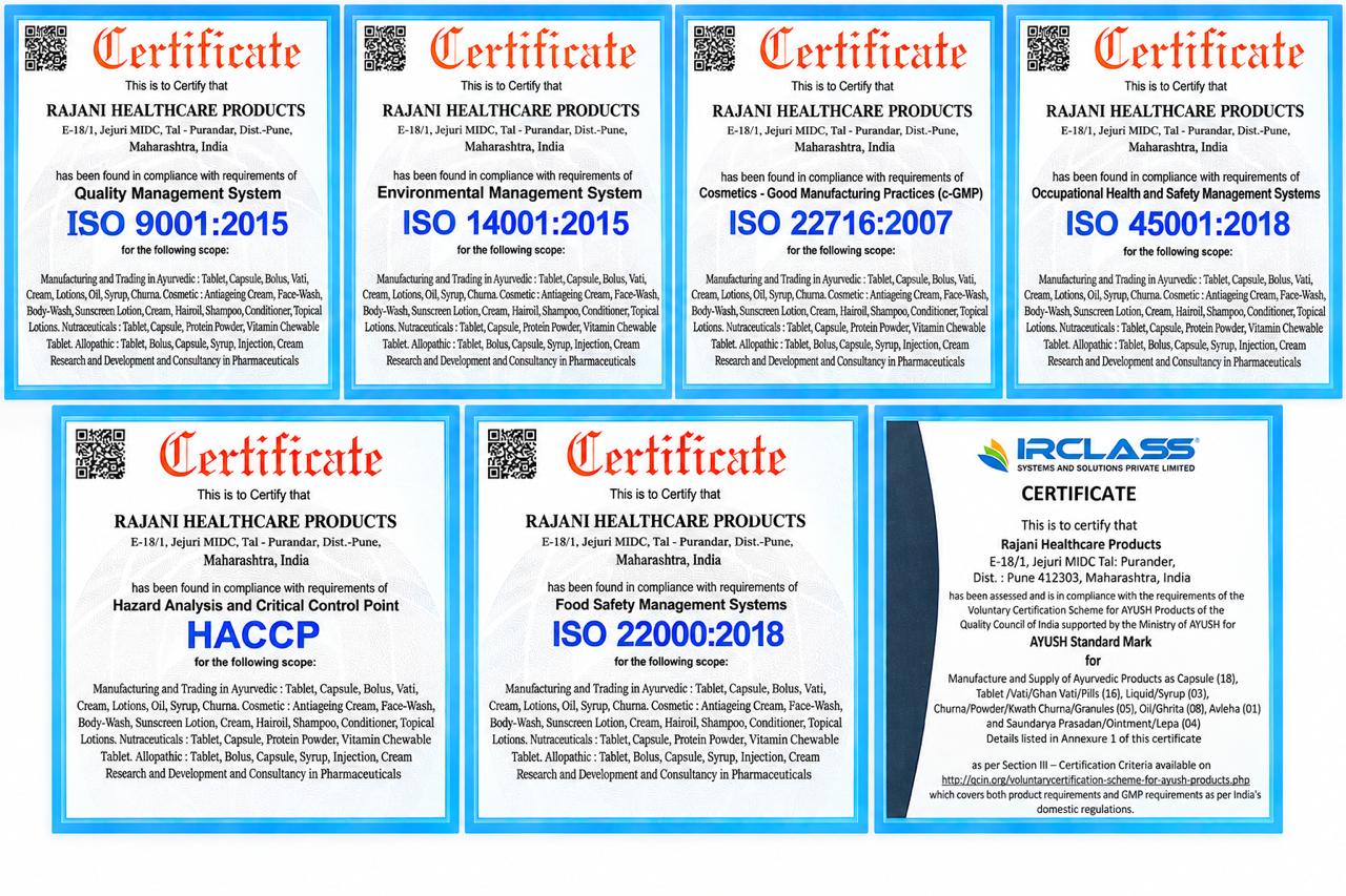 Rajanivedaa manufacturing certifications